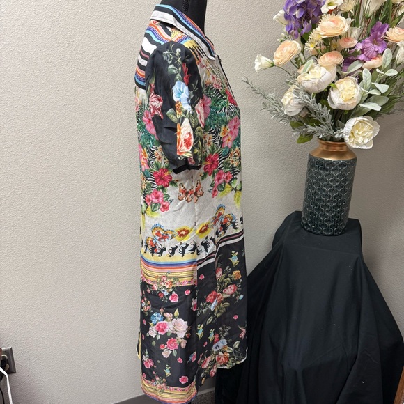 🌸 All About Her Floral Patchwork Button Front Shirt Dress Collared Boho Chic M - Picture 4 of 8